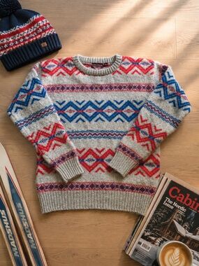 Vintage 80s Chaps Ralph Lauren 100% Shetland Wool Nordic Fair Isle Sweater M